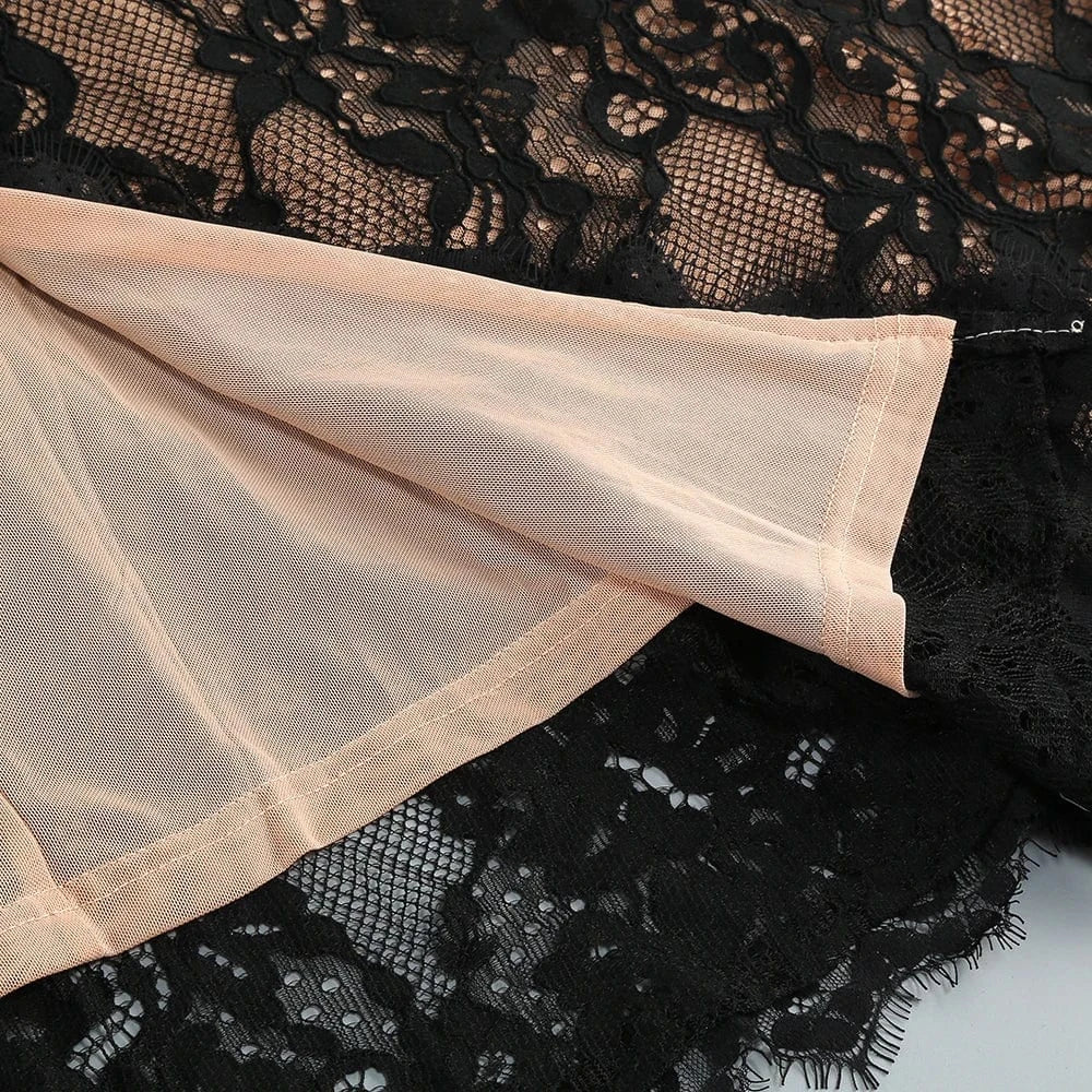 Women's Maxi Lace Cut Out Long Dress Sexy Backless High Split Long-Sleeves Deep V-Neck Celebrity Slim Party Wedding Morning Gown