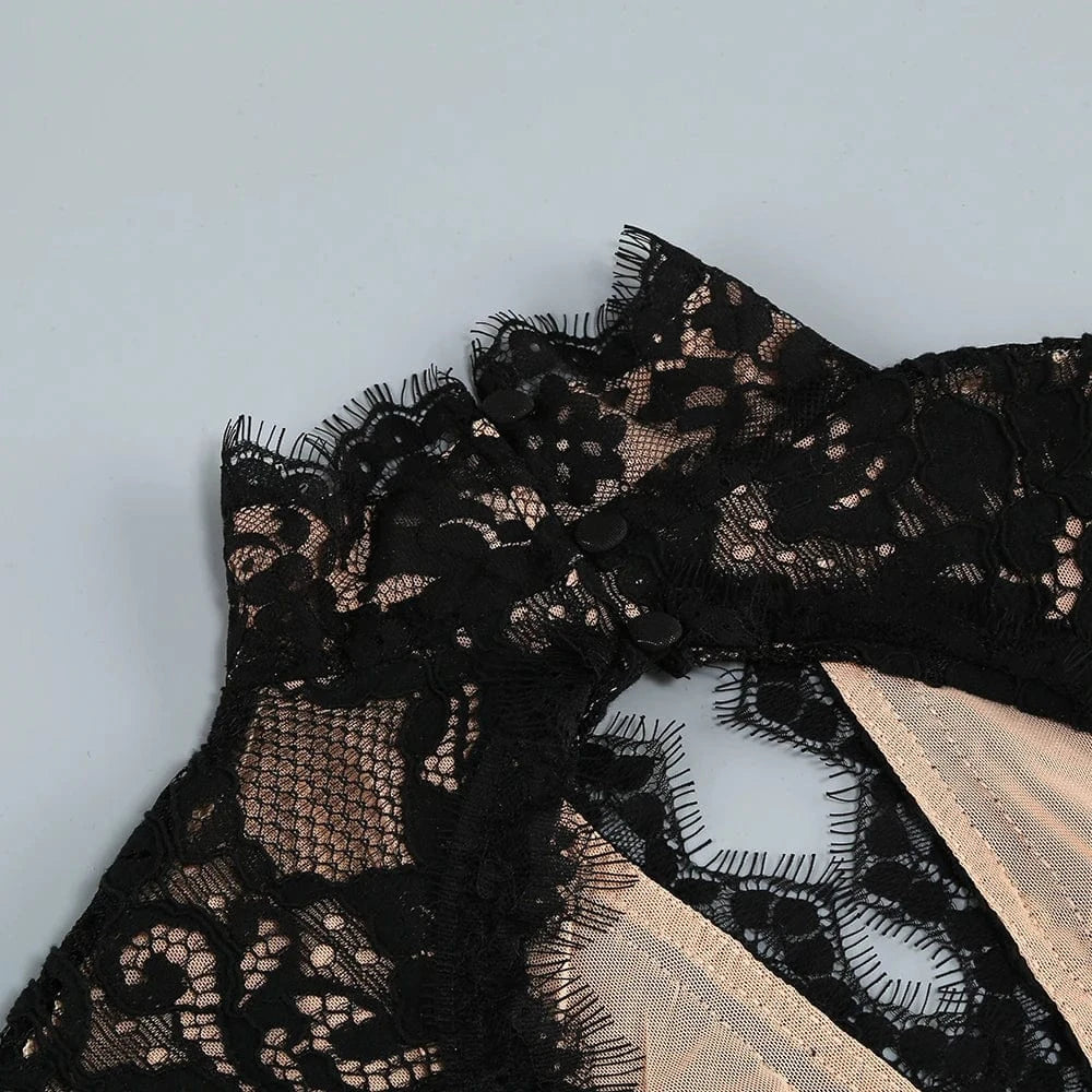 Women's Maxi Lace Cut Out Long Dress Sexy Backless High Split Long-Sleeves Deep V-Neck Celebrity Slim Party Wedding Morning Gown