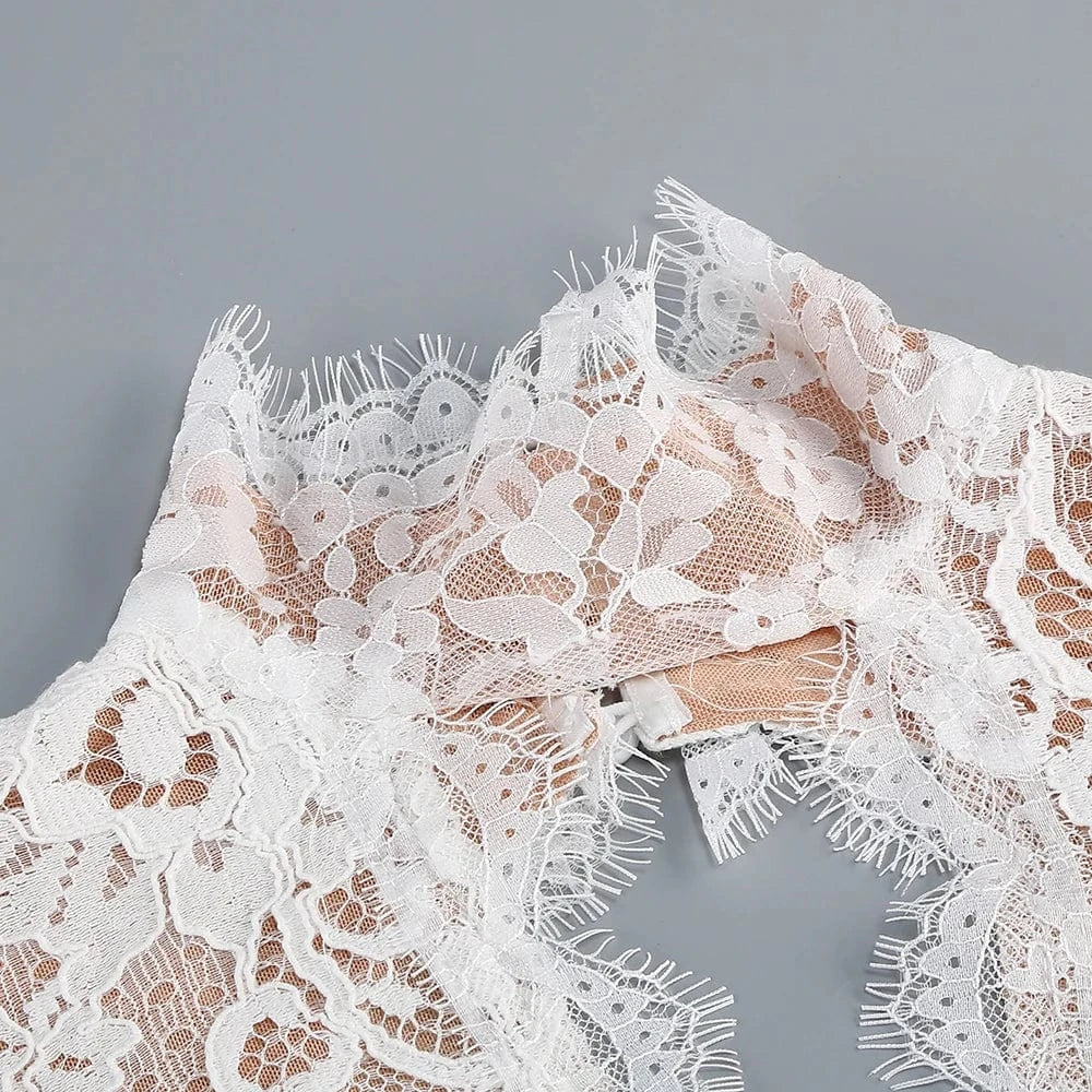 Women's Maxi Lace Cut Out Long Dress Sexy Backless High Split Long-Sleeves Deep V-Neck Celebrity Slim Party Wedding Morning Gown