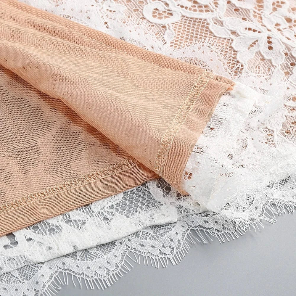 Women's Maxi Lace Cut Out Long Dress Sexy Backless High Split Long-Sleeves Deep V-Neck Celebrity Slim Party Wedding Morning Gown