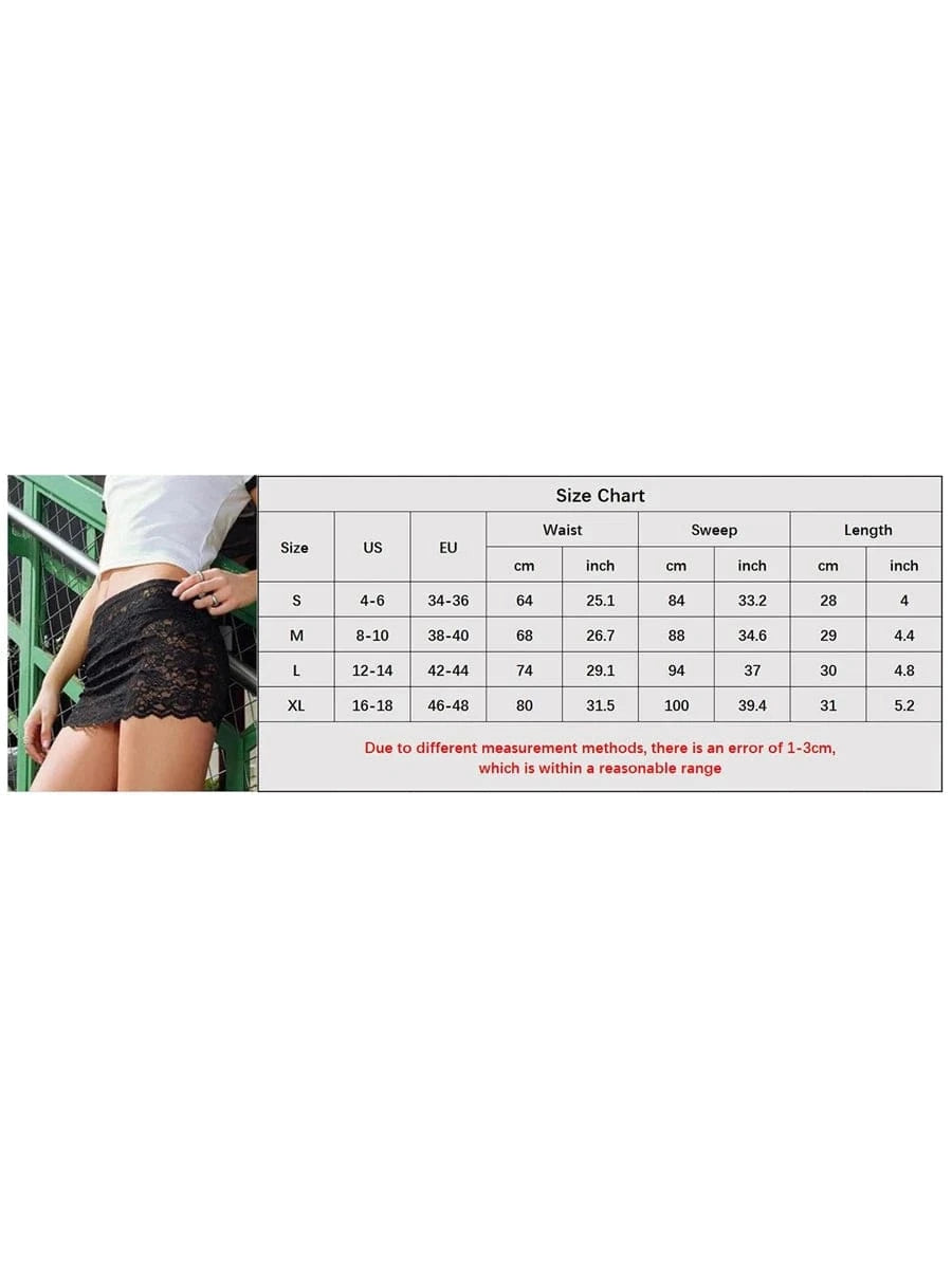 Women's Mini Lace Skirts Casual Low Waist Solid Color See Through Short Skirt for Female Streetwear Club Party Y2K 2000s 90s