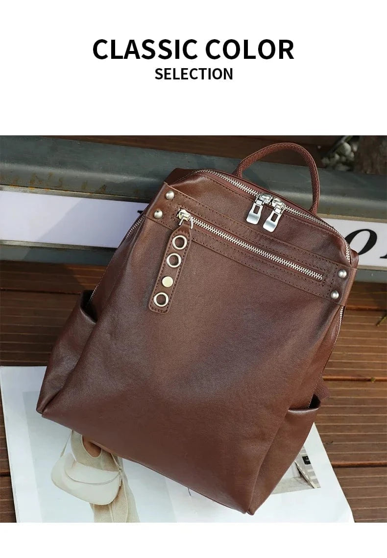 Women's Natural Cow Leather Backpacks Lady Cowhide Design Large Capacity Bags Female Retro Fashion Versatile Backpacks Ladies