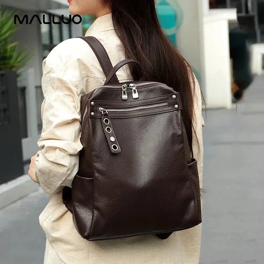 Women's Natural Cow Leather Backpacks Lady Cowhide Design Large Capacity Bags Female Retro Fashion Versatile Backpacks Ladies