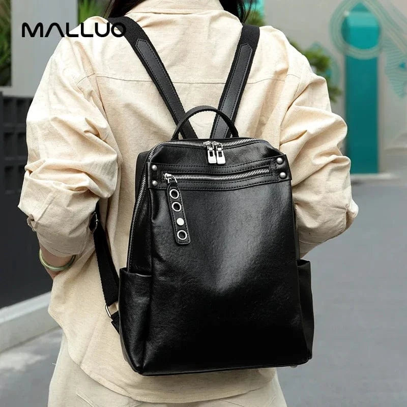 Women's Natural Cow Leather Backpacks Lady Cowhide Design Large Capacity Bags Female Retro Fashion Versatile Backpacks Ladies