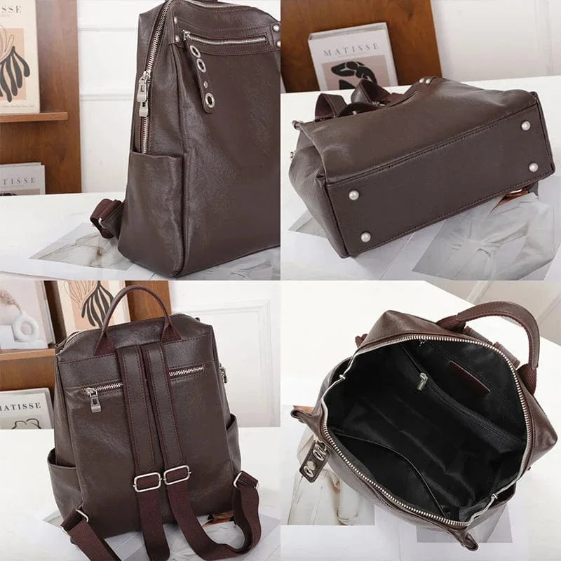 Women's Natural Cow Leather Backpacks Lady Cowhide Design Large Capacity Bags Female Retro Fashion Versatile Backpacks Ladies