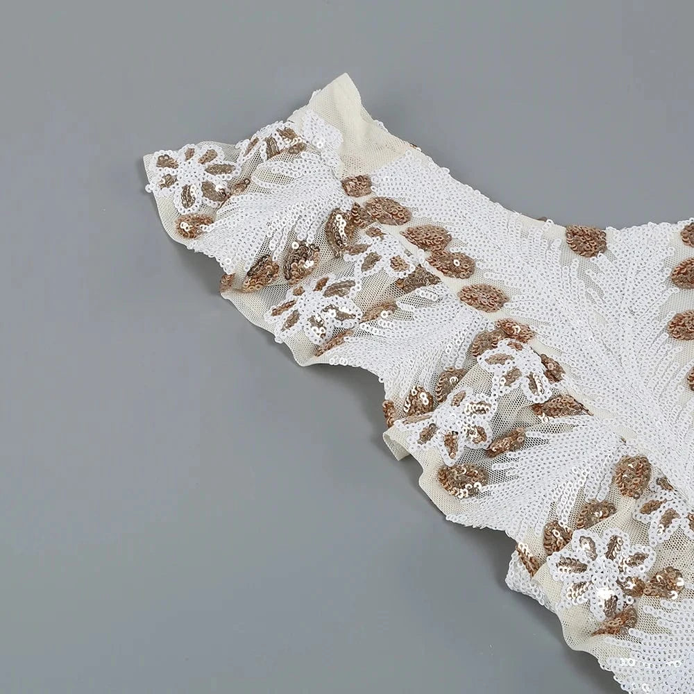 Women's New Round Neck Sleeveless Ruffle Sexy Halter Hollow Out Mini Dress Niche Sequins Beaded Luxury Evening Party Dress