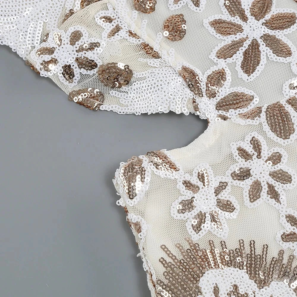 Women's New Round Neck Sleeveless Ruffle Sexy Halter Hollow Out Mini Dress Niche Sequins Beaded Luxury Evening Party Dress