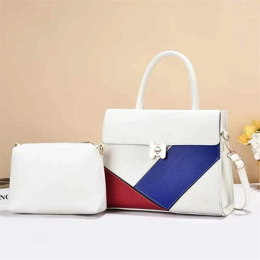 Women's New Style Large Capacity Zipper Shoulder Bag Simple Solid Color Two-Piece Handheld Polyester Feathers Pearl