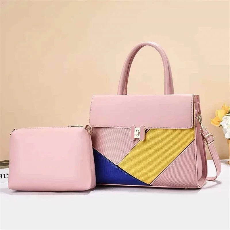 Women's New Style Large Capacity Zipper Shoulder Bag Simple Solid Color Two-Piece Handheld Polyester Feathers Pearl