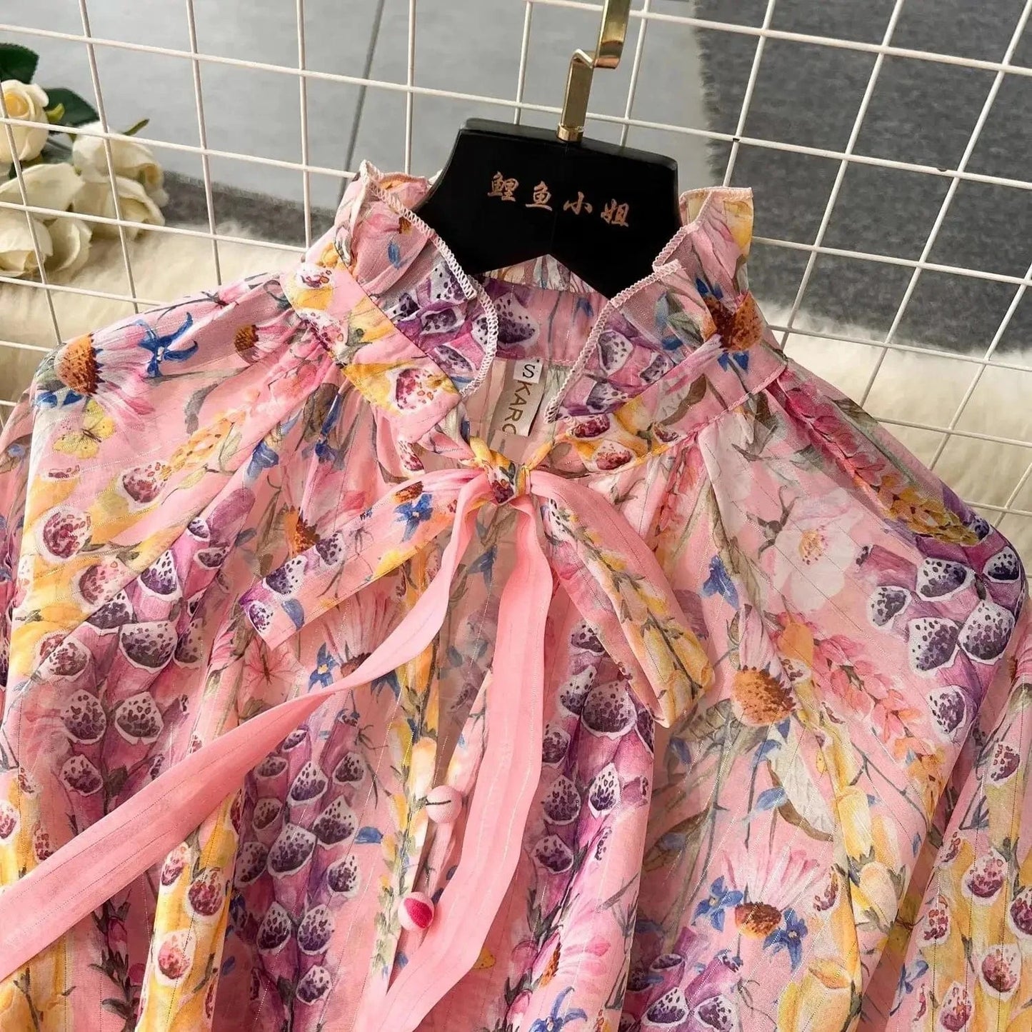Women's Outfits Bright Silk Chiffon Shirt Blouse Top + Belt Shorts Two Piece Sets Summer Holidays Lavender Flower Shorts Suit