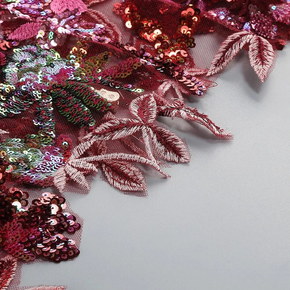 Women's Print One-Line Shoulder Sleeveless Slim Sexy Ankle-Length Dress Lace Embroidery Flowers Colorful Sequins Elegant Dress