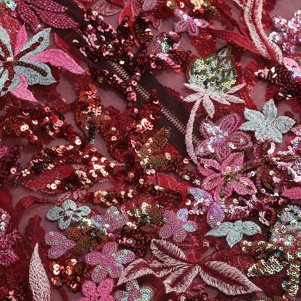 Women's Print One-Line Shoulder Sleeveless Slim Sexy Ankle-Length Dress Lace Embroidery Flowers Colorful Sequins Elegant Dress