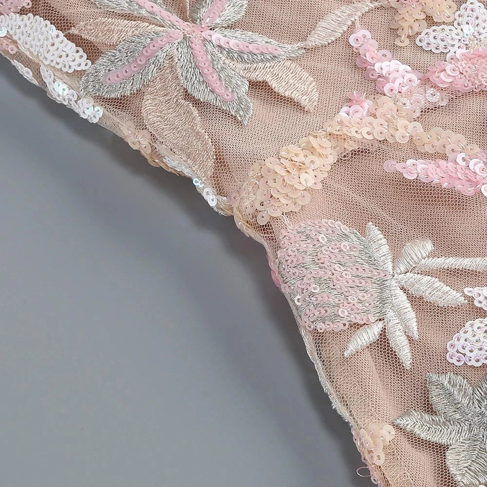 Women's Print One-Line Shoulder Sleeveless Slim Sexy Ankle-Length Dress Lace Embroidery Flowers Colorful Sequins Elegant Dress