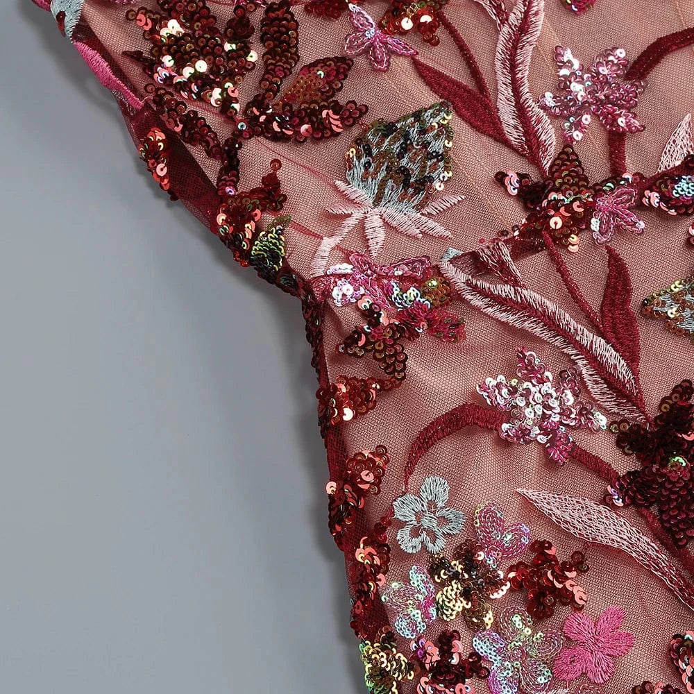 Women's Print One-Line Shoulder Sleeveless Slim Sexy Ankle-Length Dress Lace Embroidery Flowers Colorful Sequins Elegant Dress