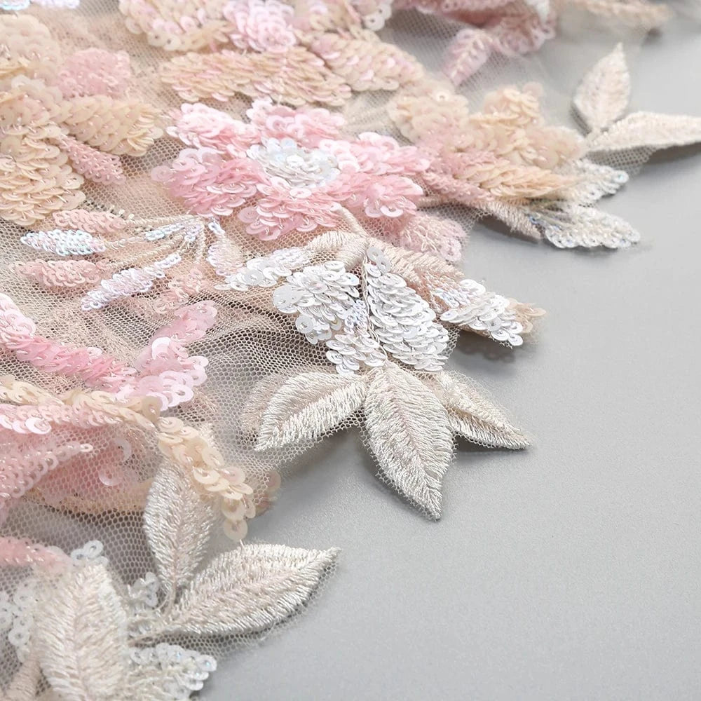 Women's Print One-Line Shoulder Sleeveless Slim Sexy Ankle-Length Dress Lace Embroidery Flowers Colorful Sequins Elegant Dress