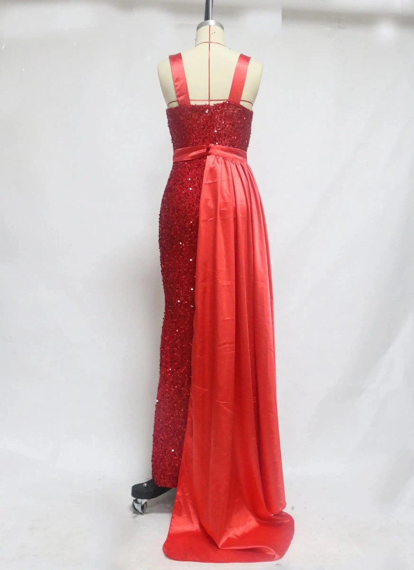 women's Sequin tassel Slim bodycon off the shoulder red sexy satin evening dress