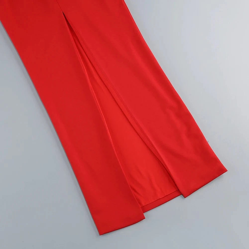 Women's Sexy Glamorous Red One Shoulder Ankle-Length Dress with Large Flower Luxurious Temperament Evening Party Dress