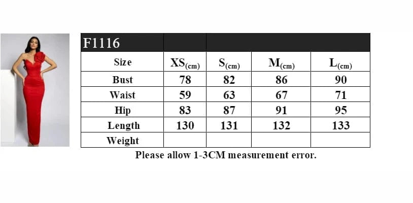 Women's Sexy Glamorous Red One Shoulder Ankle-Length Dress with Large Flower Luxurious Temperament Evening Party Dress