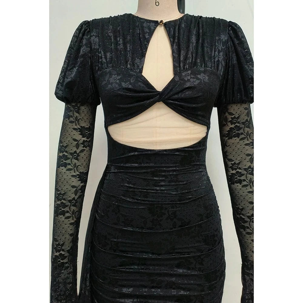 Women's Sexy Lace Spice Girl Dress Haute Sense Hollow Out Irregular Pure Desire Dress Luxury Temperament Evening Party Dress