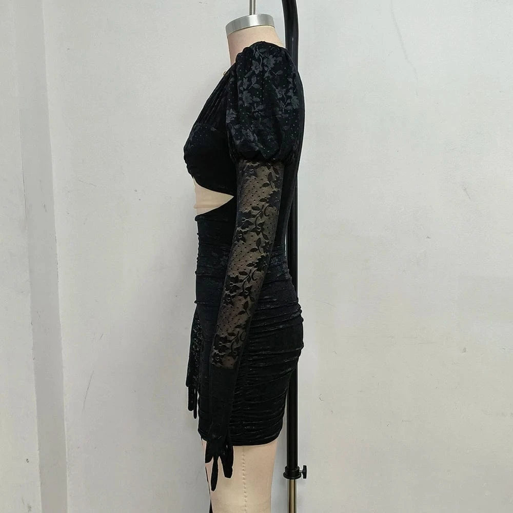 Women's Sexy Lace Spice Girl Dress Haute Sense Hollow Out Irregular Pure Desire Dress Luxury Temperament Evening Party Dress