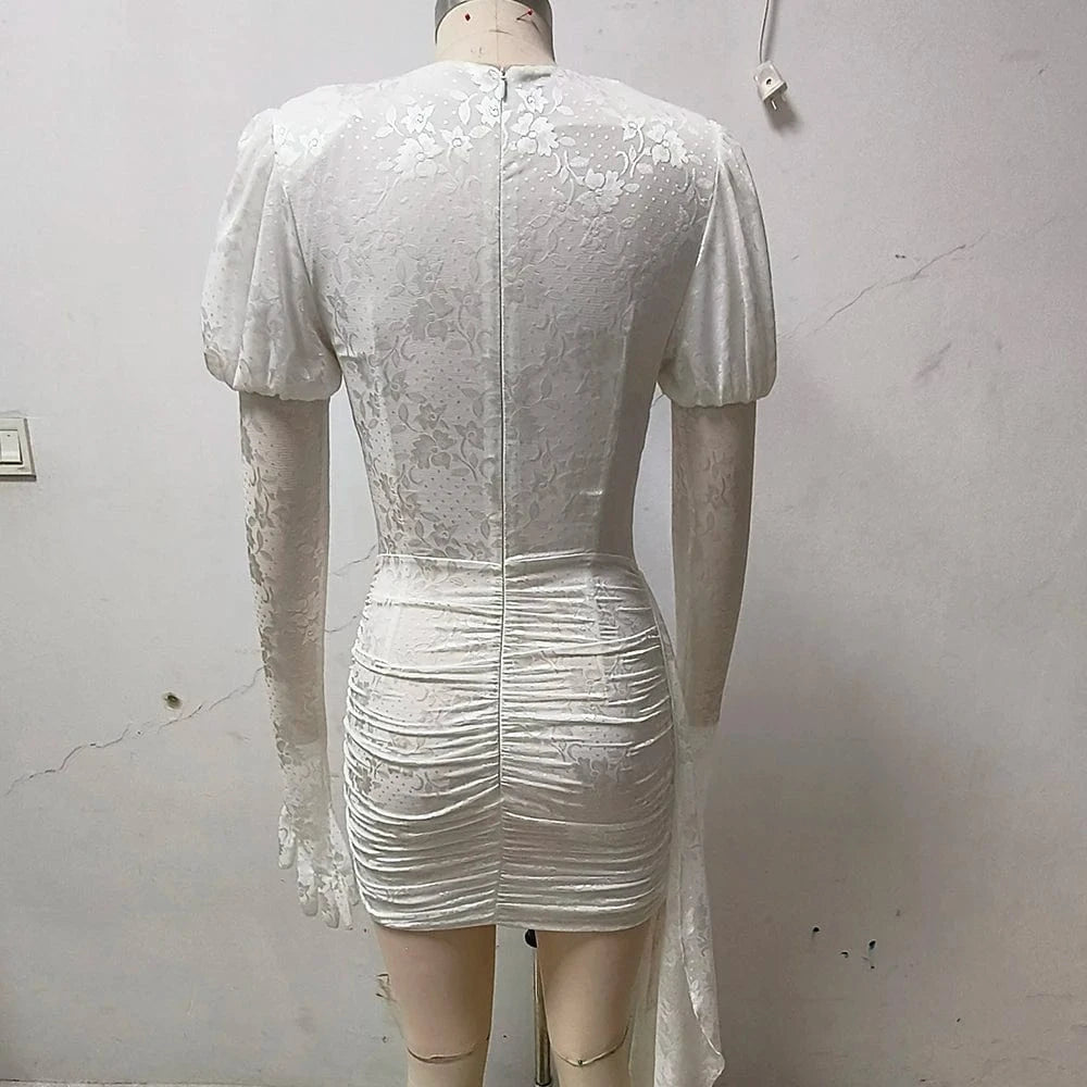 Women's Sexy Lace Spice Girl Dress Haute Sense Hollow Out Irregular Pure Desire Dress Luxury Temperament Evening Party Dress