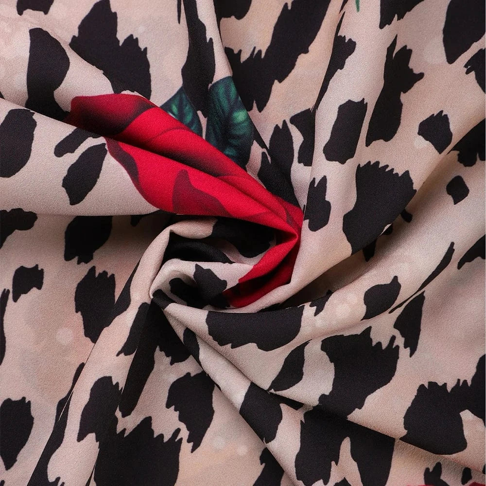 Women's Sexy Leopard Floral Printed Slash Neck Chiffon Blouse Autumn Spring Ladies Ruffle Casual Holiday Tops Size S-2XL