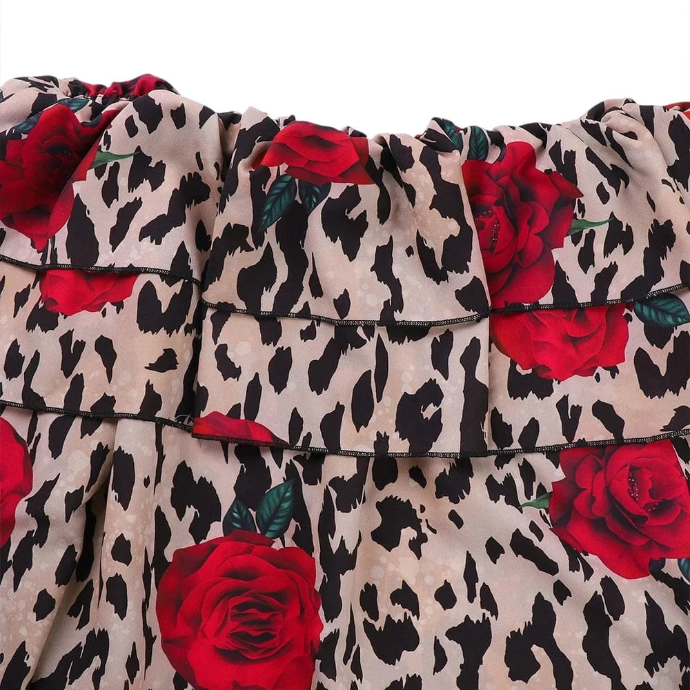Women's Sexy Leopard Floral Printed Slash Neck Chiffon Blouse Autumn Spring Ladies Ruffle Casual Holiday Tops Size S-2XL