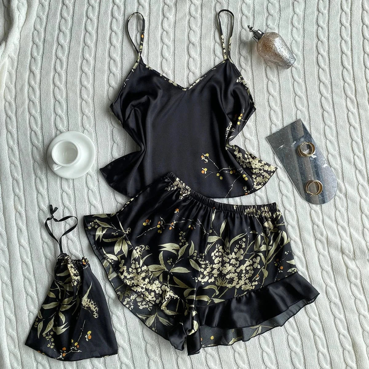Women's Sexy Luxury Silk Satin Loungewear Camisole Sleepwear Pajamas Sets 2 Pieces Nightwear Home Suit Pajama 2024