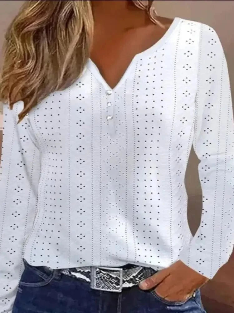 Women's Shirts Fashion Elegant Long Sleeve Butterfly Print Office Lady Top White Women Ruffled Hollow Out Blouse Female Clothing