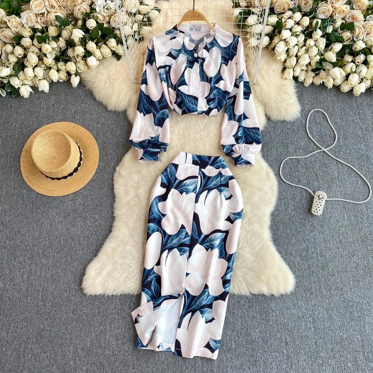 Women's Shirts Fashionable With A Split Half Skirt Temperament Two-Piece Dress