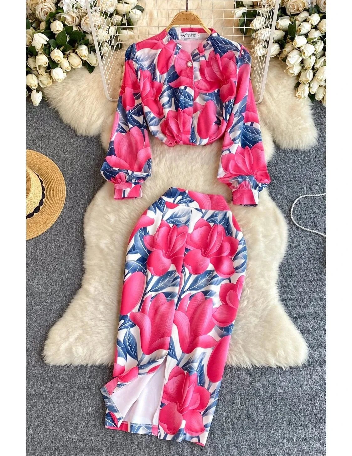 Women's Shirts Fashionable With A Split Half Skirt Temperament Two-Piece Dress