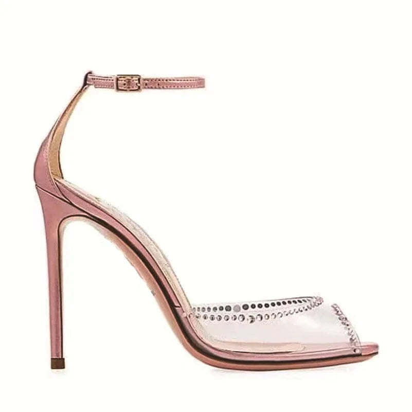 Women's size4=35 / 1 European style retro summer high heels stiletto heel transparency diamonds toe strap sandals