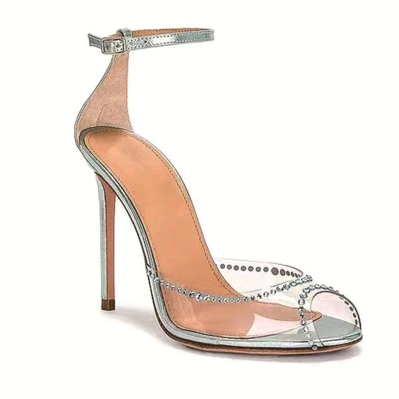 Women's size5=36 / 2 European style retro summer high heels stiletto heel transparency diamonds toe strap sandals