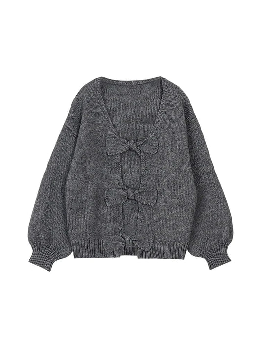 Women's Solid Color Bow Cardigan 2025 Autumn Winter Collection Casual Warm Office Wear Home Comfort Fashion Best Choice