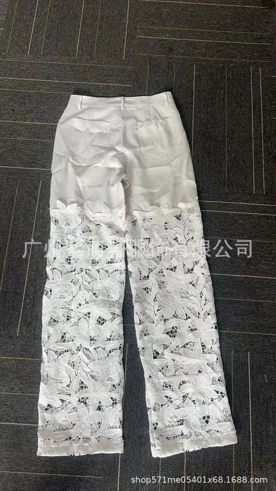 Women's Spring Summer Fashion Hollow Out Lace Splicing Denim Drape Pants Full Length Trousers