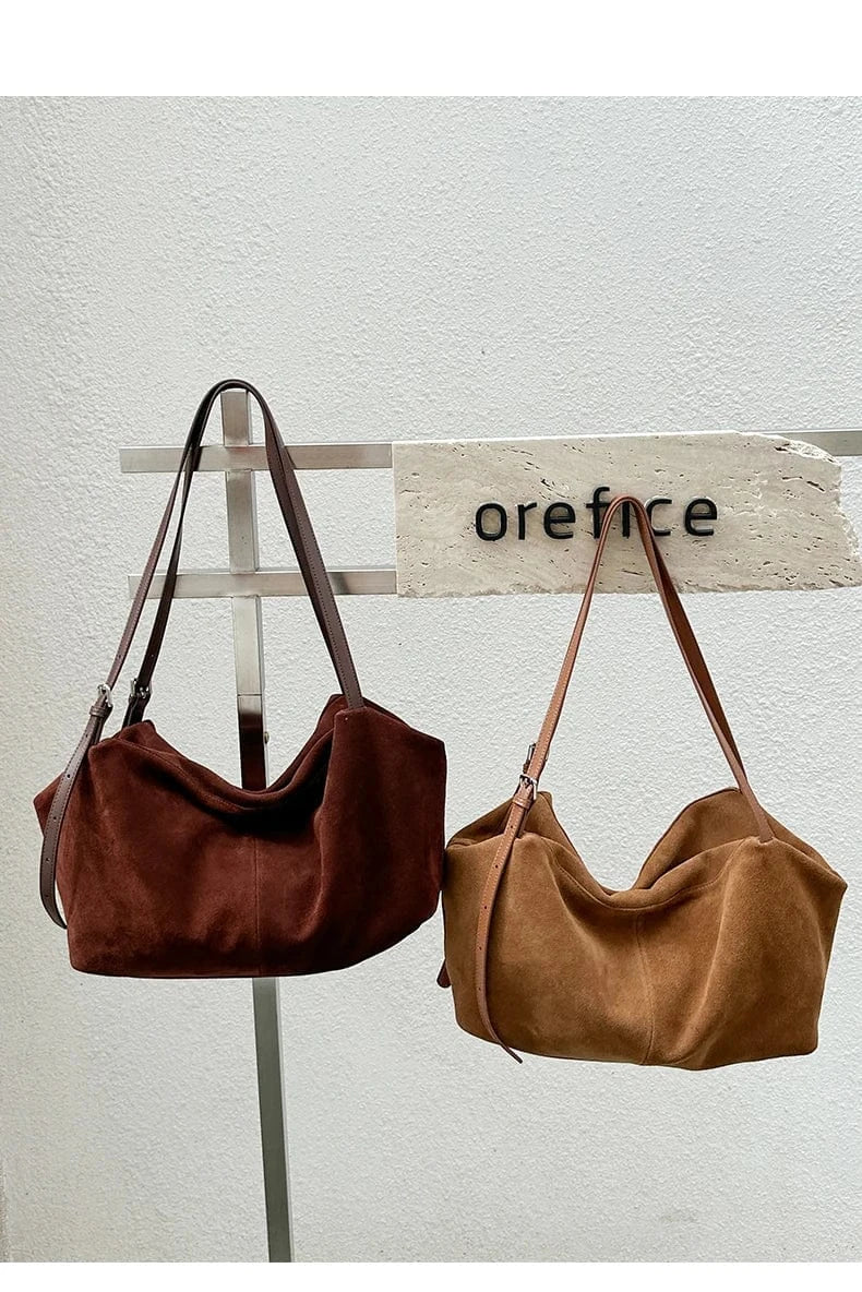 Women's Suede Genuine Leather Shoulder Bags Ladies Frosted Cowhide Crossbody Bag Female Design Luxury and Lazy Commuting Handbag