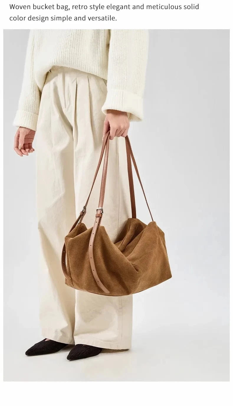 Women's Suede Genuine Leather Shoulder Bags Ladies Frosted Cowhide Crossbody Bag Female Design Luxury and Lazy Commuting Handbag