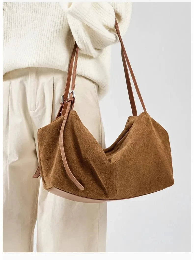 Women's Suede Genuine Leather Shoulder Bags Ladies Frosted Cowhide Crossbody Bag Female Design Luxury and Lazy Commuting Handbag