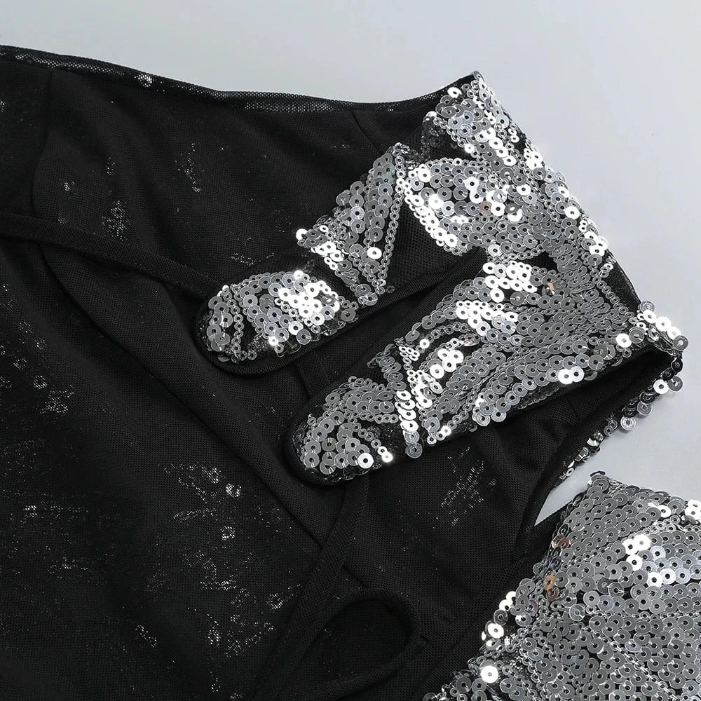 Women's Summer New Casual O-Neck Dress Sexy Skirt Hem Slit Hollow Backless Lace-up Fashion Sequins Loose Dress Evening Party