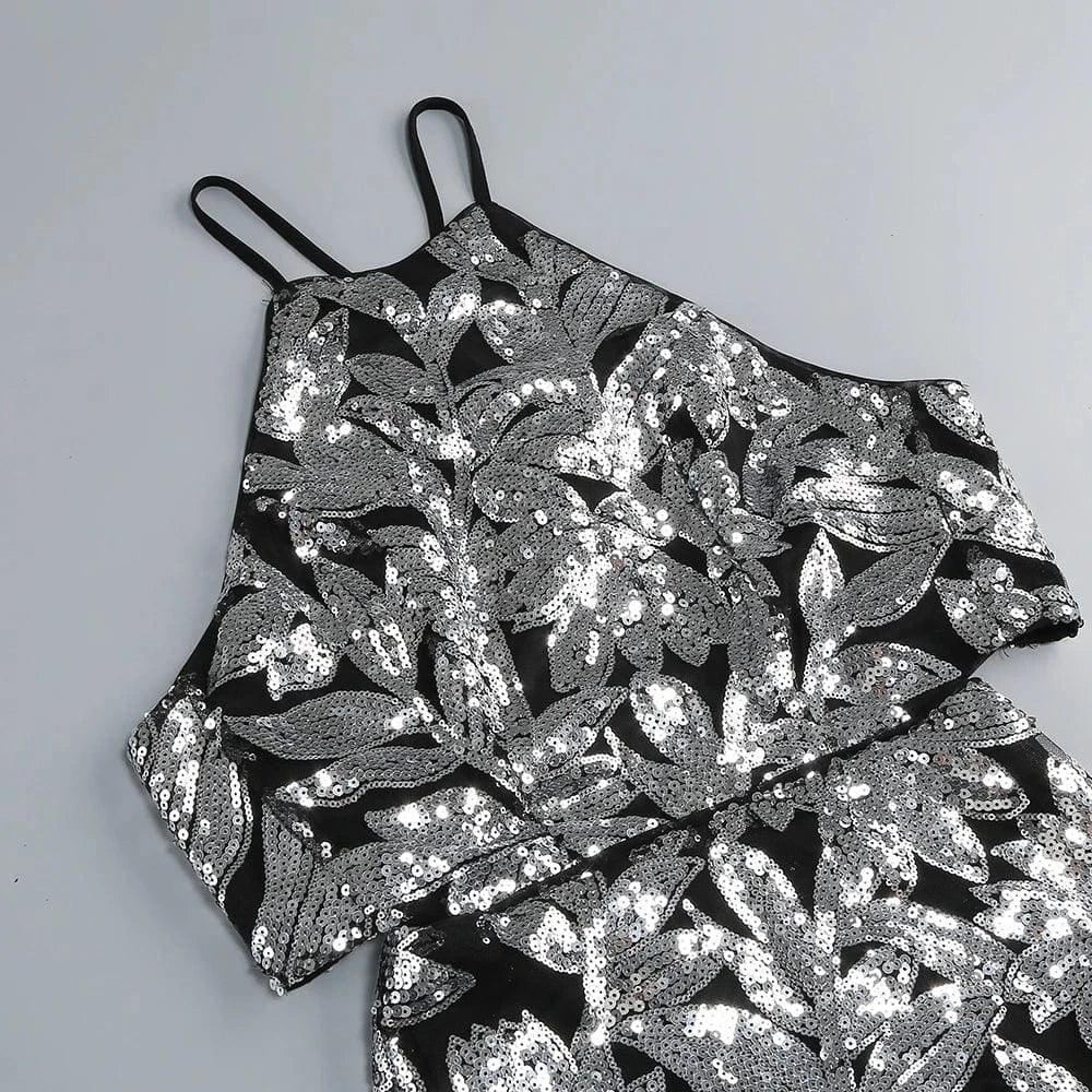 Women's Summer New Casual O-Neck Dress Sexy Skirt Hem Slit Hollow Backless Lace-up Fashion Sequins Loose Dress Evening Party