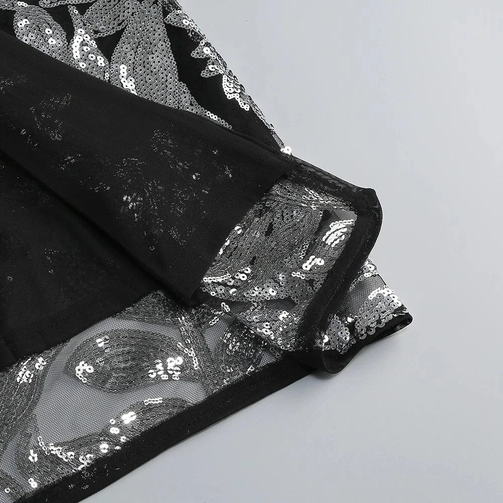 Women's Summer New Casual O-Neck Dress Sexy Skirt Hem Slit Hollow Backless Lace-up Fashion Sequins Loose Dress Evening Party