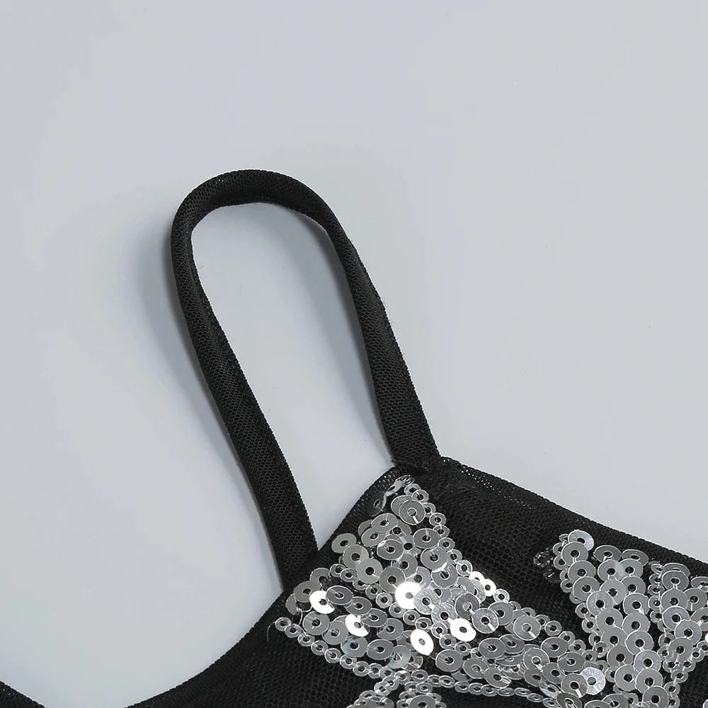 Women's Summer New Casual O-Neck Dress Sexy Skirt Hem Slit Hollow Backless Lace-up Fashion Sequins Loose Dress Evening Party