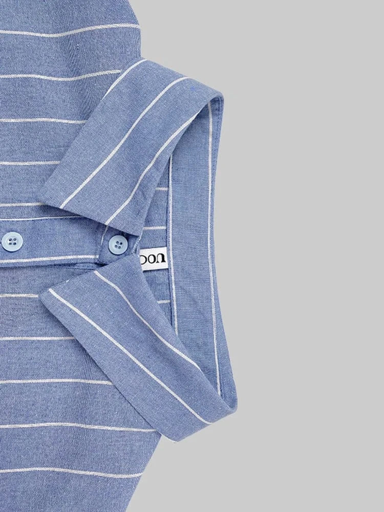 Women's summer New V-neck Fashionable Button Striped Round Neck Long Sleeved Simple Loose Long Sleeved Pullover Dress