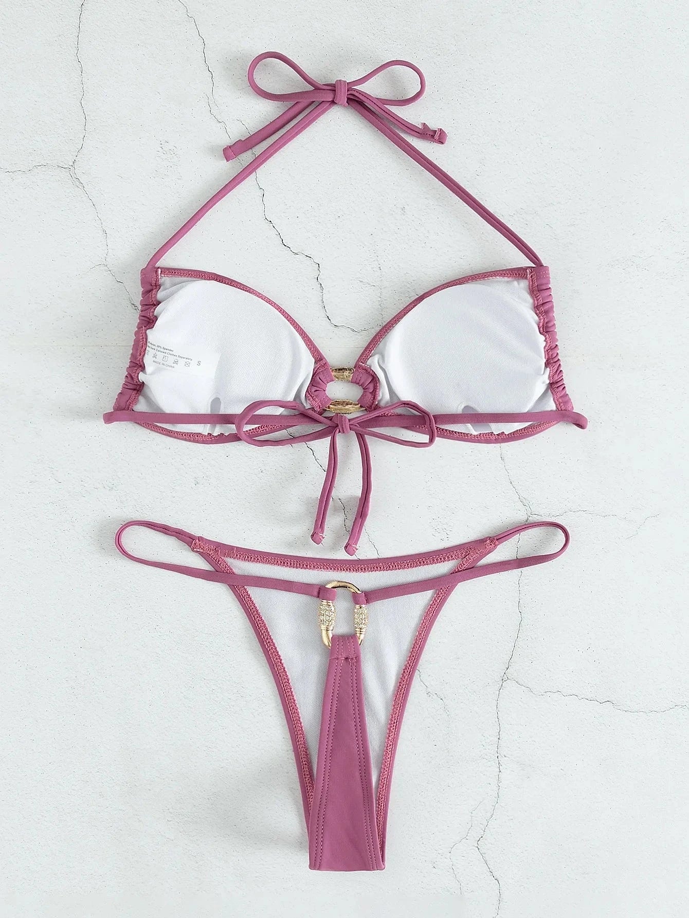 Women's Swimsuit Ring Diamond Sexy Bikini Crystal Strappy Solid Color Purple Swimwear Tankinis Set 2024 Beachwear