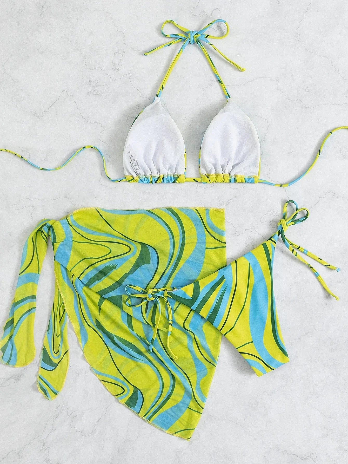 Women's Three Piece Swimsuit Leaf Print Bandage Halter Top with Skirt Beachwear And Cover Up Halter Print Micro Bikini 2024