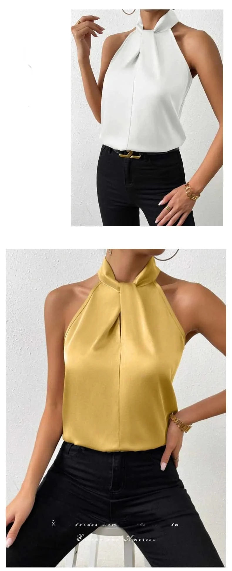 Women's Tops 2025 Summer New European and American Clothes Satin Halter Sleeveless Vest Sexy Commuting Satin Simulated Silk Top