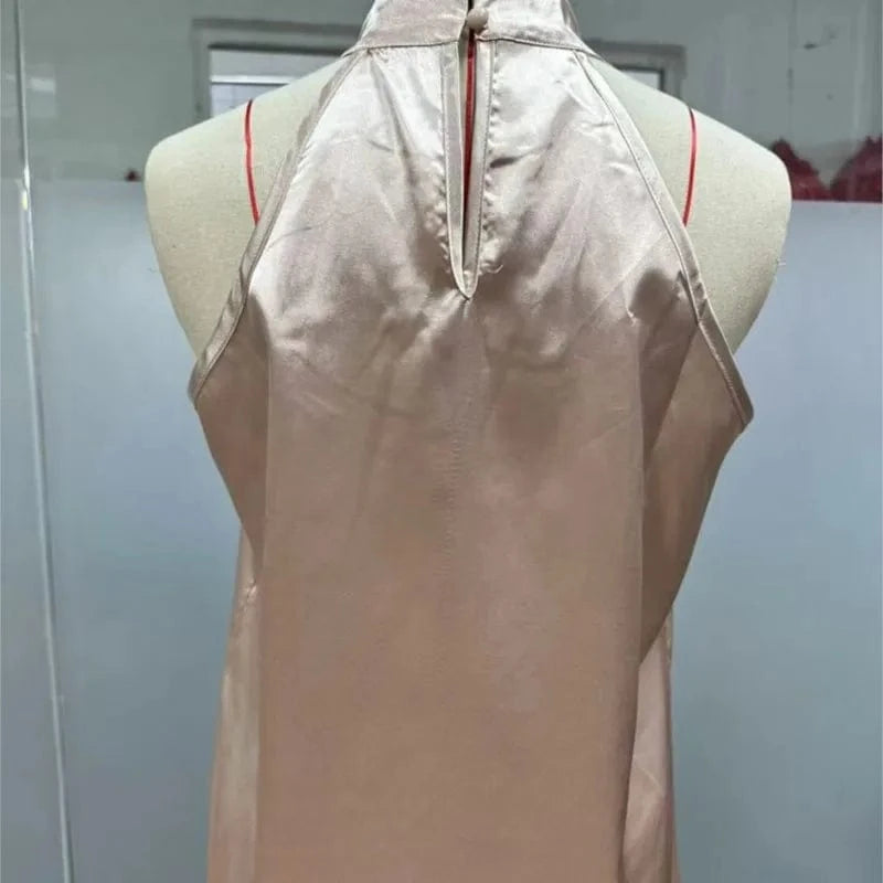 Women's Tops 2025 Summer New European and American Clothes Satin Halter Sleeveless Vest Sexy Commuting Satin Simulated Silk Top