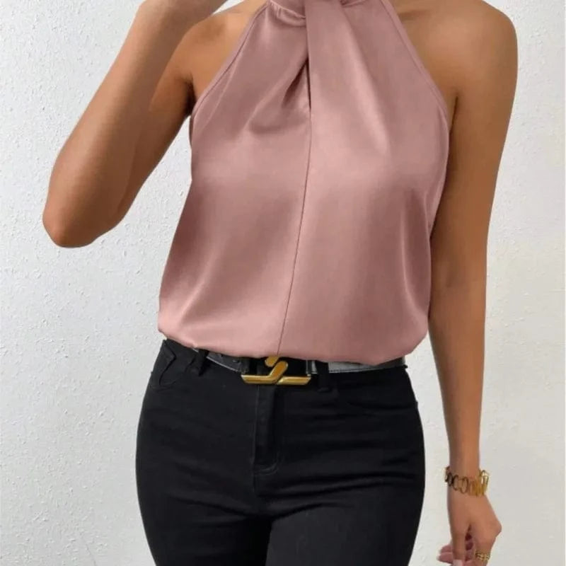 Women's Tops 2025 Summer New European and American Clothes Satin Halter Sleeveless Vest Sexy Commuting Satin Simulated Silk Top