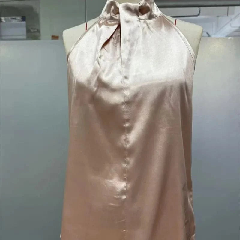Women's Tops 2025 Summer New European and American Clothes Satin Halter Sleeveless Vest Sexy Commuting Satin Simulated Silk Top