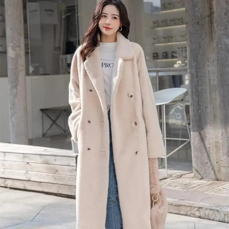 Women's Trench Fur Coat Women Long Style Plain Fur Coat Women High Quality Slim Oversized Ladies Coats Winter